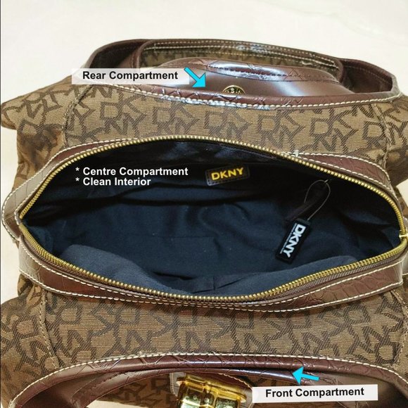 DKNY Brown Hobo Bag Monogram Jacquard Gold Buckle Turnlock Flap Shoulder… - Picture 8 of 13